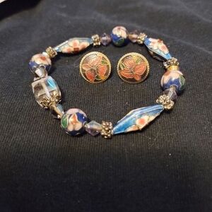 Vintage Cloisonne bracelet and earrings